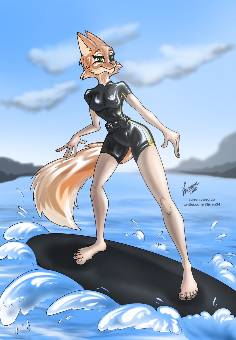 anthro bodysuit clothing cosplay disguise female latex latex_clothing latex_skinsuit pose rubber_clothing skinsuit solo surfing tight_clothing wetsuit stirren dreamworks the_bad_guys diane_foxington canid canine fox human mammal pinup