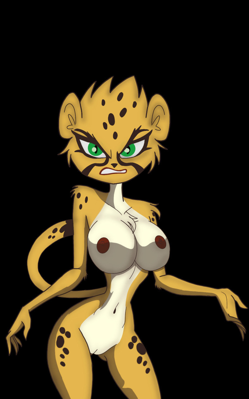 angry anthro breasts female genitals markings nipples nude pussy red_nipples solo spots spotted_body dullehan cheetah_(dc) cheetah felid feline mammal 5:8 hi_res