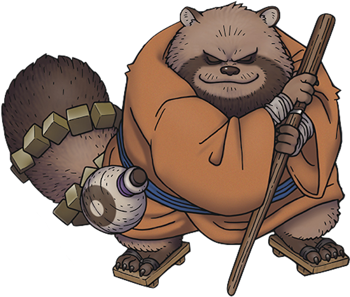 asian_clothing brown_body brown_fur clothing east_asian_clothing eyes_closed footwear fur humanoid_hands japanese_clothing sandals shoes solo weapon unknown_artist dragon_quest dragon_quest_monsters dragon_quest_monsters:_the_dark_prince square_enix canid canine mammal raccoon_dog ronin_raccoon tanuki alpha_channel official_art