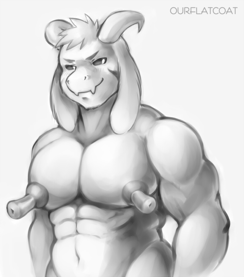 abs anthro areola biceps big_nipples fur horn huge_nipples hyper hyper_nipples long_nipples looking_at_viewer male muscular muscular_anthro muscular_male navel nipples nude pecs simple_background smile solo white_background white_body white_fur conditional_dnp ourflatcoat undertale undertale_(series) asriel_dreemurr_(god_form) boss_monster_(undertale) bovid caprine mammal 2017 half-length_portrait monochrome portrait