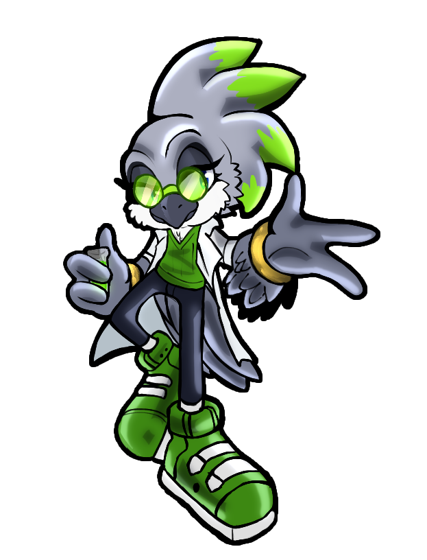 anthro beak clothed clothing coat eyewear female footwear glasses green_clothing green_footwear green_shoes lab_coat on_style rings_on_arms scientist shoes simple_background solo topwear white_background drosgrassy_06 sega sonic_the_hedgehog_(series) dr.luminara_quill fan_character african_grey afrotropical_parrot avian bird parrot true_parrot digital_media_(artwork)