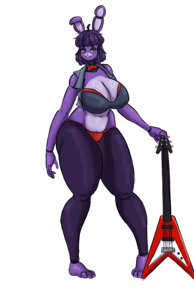 ahoge anthro big_breasts bottomwear bow_tie breasts buckteeth cleavage clothed clothing crossgender eyelashes female front_view fur grey_clothing grey_topwear guitar hair holding_guitar holding_musical_instrument holding_object huge_breasts legwear looking_at_viewer machine mtf_crossgender musical_instrument navel one_ear_up plucked_string_instrument purple_body purple_clothing purple_eyes purple_fur purple_hair purple_legwear purple_tights red_bottomwear red_bow_tie red_clothing short_hair simple_background slightly_chubby solo string_instrument teeth thick_thighs tights topwear white_background wide_hips hxveuseenmypen five_nights_at_freddy's scottgames bonnie_(fnaf) animatronic lagomorph leporid mammal rabbit robot 2024 digital_media_(artwork)