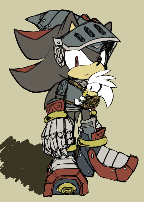 anthro armor baby black_body black_fur clothing duo footwear fur gloves handwear headgear helmet male pacifier red_body red_eyes red_fur shoes simple_background size_difference tan_background white_body white_fur young sikai sega sonic_and_the_black_knight sonic_storybook_series sonic_the_hedgehog_(series) shadow_the_hedgehog silver_the_hedgehog sir_lancelot_(sonic_and_the_black_knight) eulipotyphlan hedgehog mammal