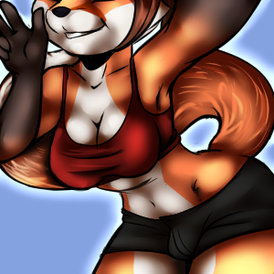 anthro breasts bulge gynomorph intersex selfie smile solo standing azzieworks rena_the_vixen canid canine fox mammal 1:1 low_res