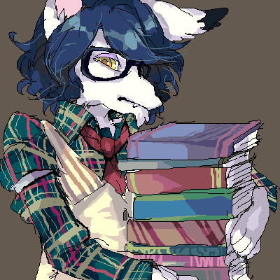 alternative_fashion anthro book clothing eyewear fangs glasses hipster holding_book holding_object looking_at_viewer male necktie solo stack teeth topwear twee_(fashion) vest まる虫 canid canine mammal 1:1 low_res