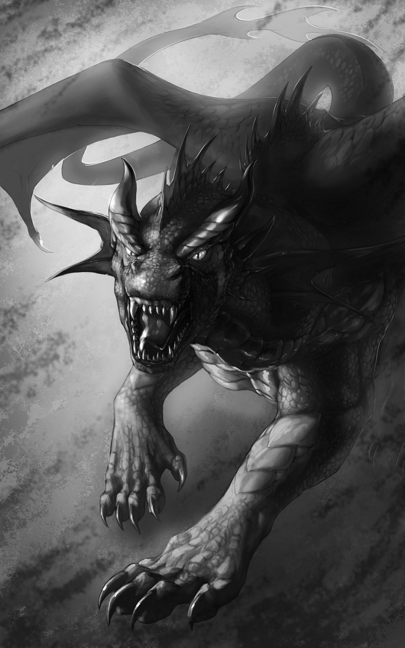 claws feral horn male membrane_(anatomy) membranous_wings nude open_mouth solo standing tail teeth tongue wings aaros mythology dragon mythological_creature mythological_scalie scalie 5:8 greyscale hi_res monochrome