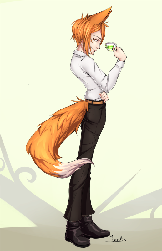 5_fingers clothed clothing eyebrows fingers fur male orange_body orange_eyes orange_fur simple_background slim smile solo standing thin_calves thin_legs thin_thighs white_background white_body white_skin moenkin animal_humanoid canid canine fox humanoid mammal