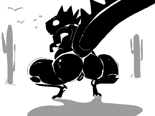 :o anthro big_tail bodily_fluids butt butt_focus desaturated desert female genitals glistening glistening_body glistening_skin open_mouth pawpads pussy shadow small_arms solo spiked_tail spikes spikes_(anatomy) surprised_face sweat sweatdrop tail thick_thighs mhc-perchub google google_chrome dinosaur_(google_chrome) avian bird dinosaur prehistoric_species reptile scalie theropod tyrannosaurid tyrannosauroid tyrannosaurus tyrannosaurus_rex 4:3 black_and_white digital_media_(artwork) monochrome