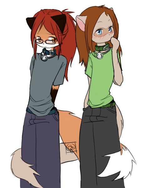 ambiguous_gender blue_eyes blush clothed clothing collar duo eyewear orange_eyes monoth canid canine fox mammal 2007