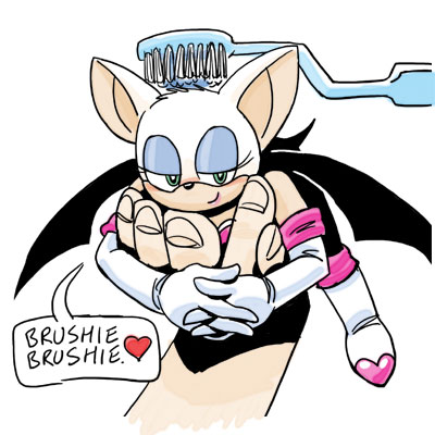 anthro brush dialogue disembodied_hand duo female holding_character micro smile solo_focus text toothbrush carelessdoodler brushie_brushie_brushie sega sonic_the_hedgehog_(series) rouge_the_bat bat mammal 1:1 english_text low_res meme