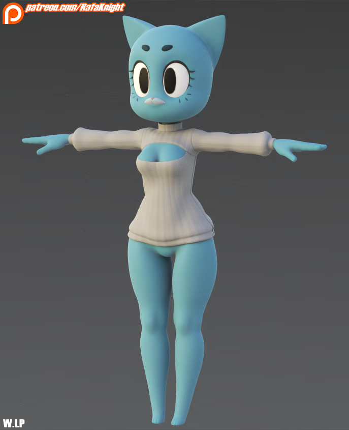 anthro blue_body blue_fur bottomless breasts cleavage cleavage_cutout clothed clothing cutout featureless_crotch female fur grey_background keyhole_turtleneck mature_anthro mature_female simple_background solo sweater t-pose topwear turtleneck rafaknight-rk cartoon_network the_amazing_world_of_gumball nicole_watterson domestic_cat felid feline felis mammal 3d_(artwork) digital_media_(artwork) lol_comments unfinished