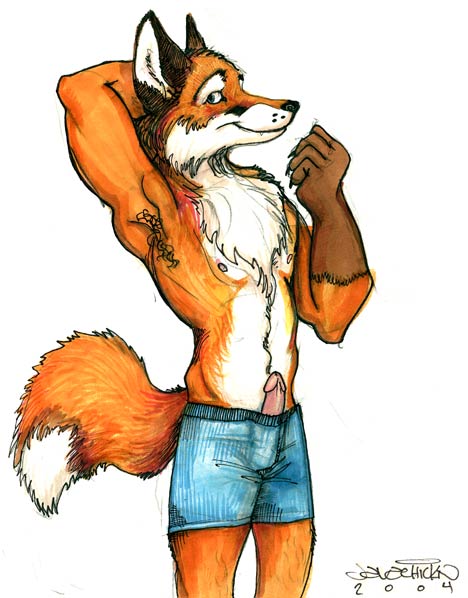 anthro armpit_hair body_hair boxers_(clothing) clothing erection genitals humanoid_genitalia humanoid_penis male penis simple_background solo tail underwear white_background java mudshark canid canine fox mammal red_fox true_fox