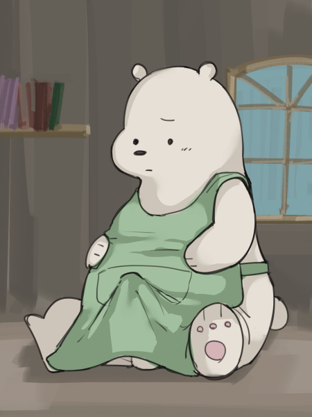 anthro apron apron_only bulge clothing fur male mostly_nude pawpads solo tenting white_body white_fur window yatosuke cartoon_network we_bare_bears ice_bear_(we_bare_bears) bear mammal polar_bear ursine 3:4