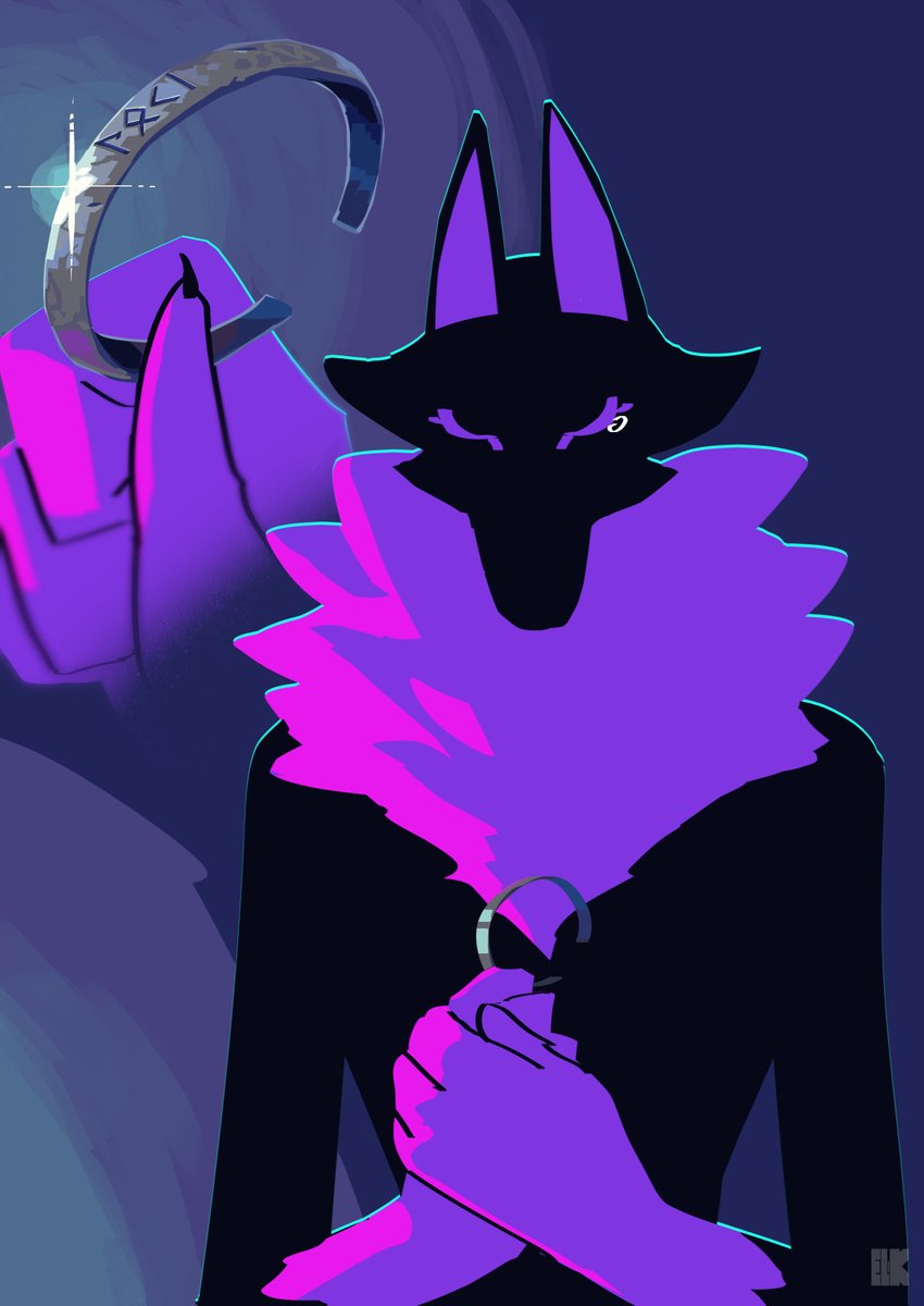 anthro black_body black_fur bodily_fluids bracelet eyes_closed female fur holding_object jewelry multicolored_body neck_tuft nordic_runes nude purple_body purple_fur solo tears tuft two_tone_body el-k fen_(el-k) hi_res