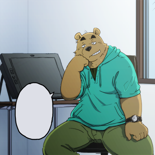 anthro bottomwear brown_body brown_fur clothing fur hoodie humanoid_hands kemono male pants sitting solo topwear n_gata21 bear mammal 1:1 2014 low_res