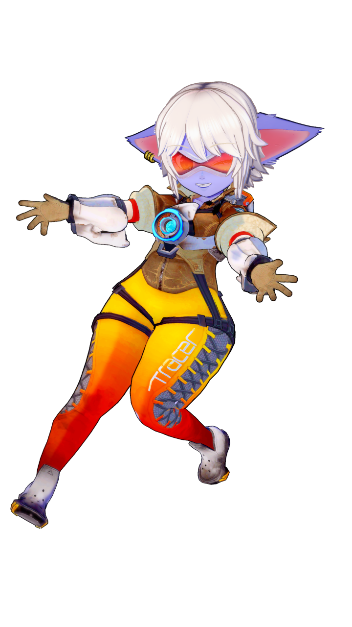 alternate_costume bottomwear clothed clothing clothing_swap cosplay ear_piercing ear_ring eyewear female footwear gloves goggles hair handwear looking_at_viewer one_eye_closed pants piercing ring_piercing shirt shoes short_hair simple_background smile solo spread_arms topwear transparent_background white_hair redcandyax blizzard_entertainment league_of_legends overwatch riot_games tencent tracer_(overwatch) tristana_(lol) humanoid yordle 3d_(artwork) 9:16 alpha_channel digital_media_(artwork) hi_res