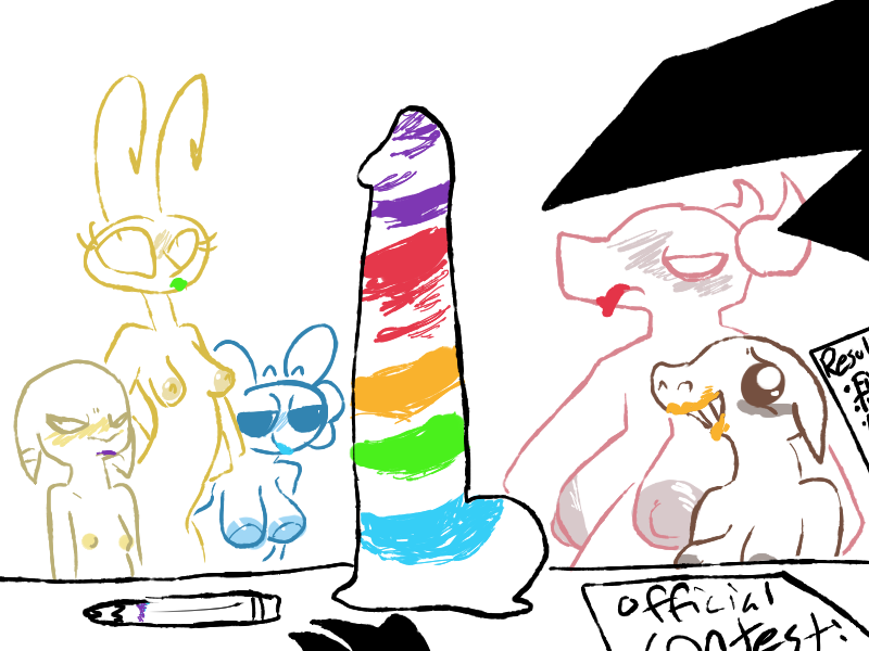 annoyed anthro big_breasts breasts competition contest dildo embarrassed female furniture graded_dildo group horn pencil_(object) rainbow_party sex_toy silhouette simple_background smug table text white_background the_weaver dive_quest finesse tislomer goblin humanoid kobold orc scalie species_request 4:3 digital_drawing_(artwork) digital_media_(artwork) english_text