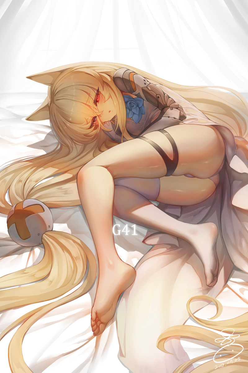 blonde_hair butt clothed clothing feet female hair heterochromia humanoid_feet long_hair lying on_side plantigrade red_eyes soles solo underwear suerte34 girls_frontline g41_(girls_frontline) animal_humanoid cat_humanoid felid felid_humanoid feline feline_humanoid humanoid mammal mammal_humanoid 2:3 hi_res