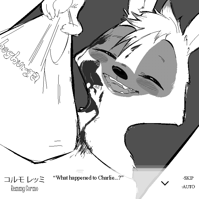 anthro bag blood blush bodily_fluids eyes_closed female fur gameplay_mechanics open_mouth open_smile parody smile solo teeth text replytoanons disney pack_street zootopia anneke_(weaver) fan_character aardwolf hyena mammal 1:1 black_and_white english_text japanese_text monochrome