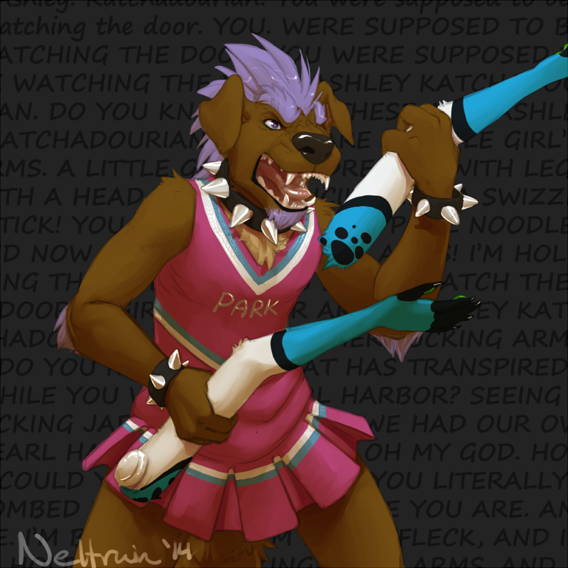 angry brown_body brown_fur cosplay female fur hair open_mouth purple_eyes purple_hair solo text yelling neltruin the_most_popular_girls_in_school ambient_mutt trisha_cappelletti canid canine canis domestic_dog mammal 1:1 english_text