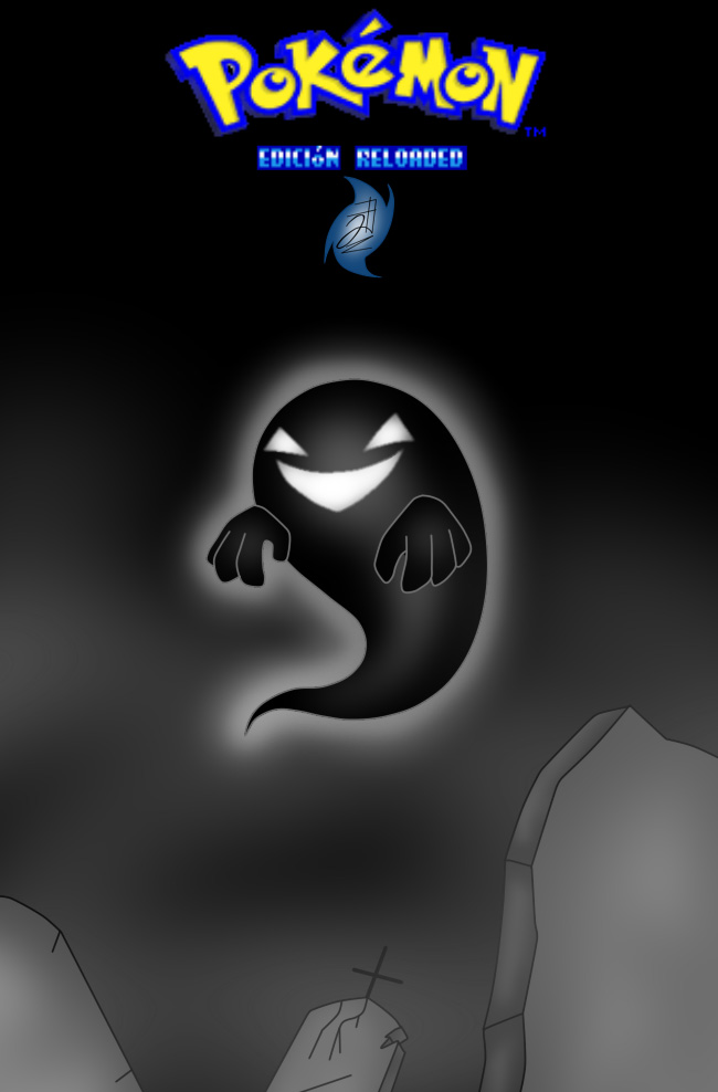 4_fingers ambiguous_gender black_body fingers floating ghost_tail glowing glowing_body glowing_eyes gradient_background legless open_mouth open_smile simple_background smile solo tombstone white_eyes white_mouth jhony_ryu nintendo pokemon pokemon_reloaded ghost pokemon_(species) pokemon_tower_ghost spirit