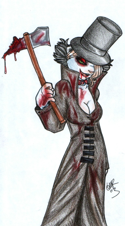 alternative_fashion anthro blood bodily_fluids breasts clothing collar female glamfur goth hat headgear headwear pick_(weapon) simple_background solo white_background zeriara zeriara_(character) lemur mammal primate strepsirrhine 2003