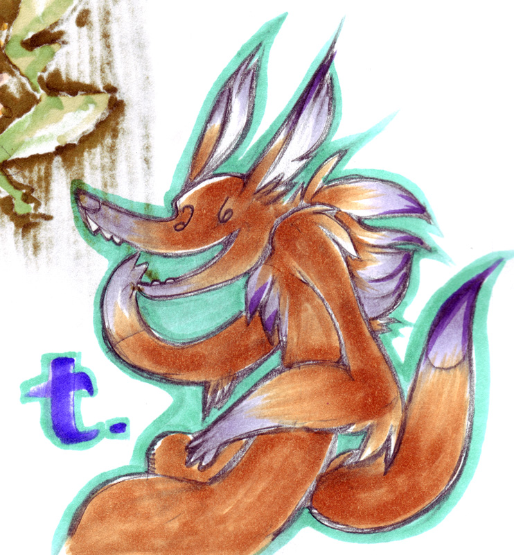 alphabet anthro covering covering_mouth covering_own_mouth covering_self laugh male rebus solo tail heavyteeth canid canine fox mammal marker_(artwork) traditional_media_(artwork)