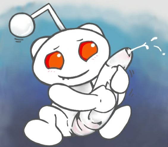 antennae_(anatomy) big_penis blush bodily_fluids cum cumshot ejaculation genital_fluids genitals huge_penis hyper hyper_genitalia hyper_penis male mascot masturbation penile penile_masturbation penis red_eyes short_ears sitting smile solo white_body redditor34 reddit snoo alien alien_humanoid humanoid