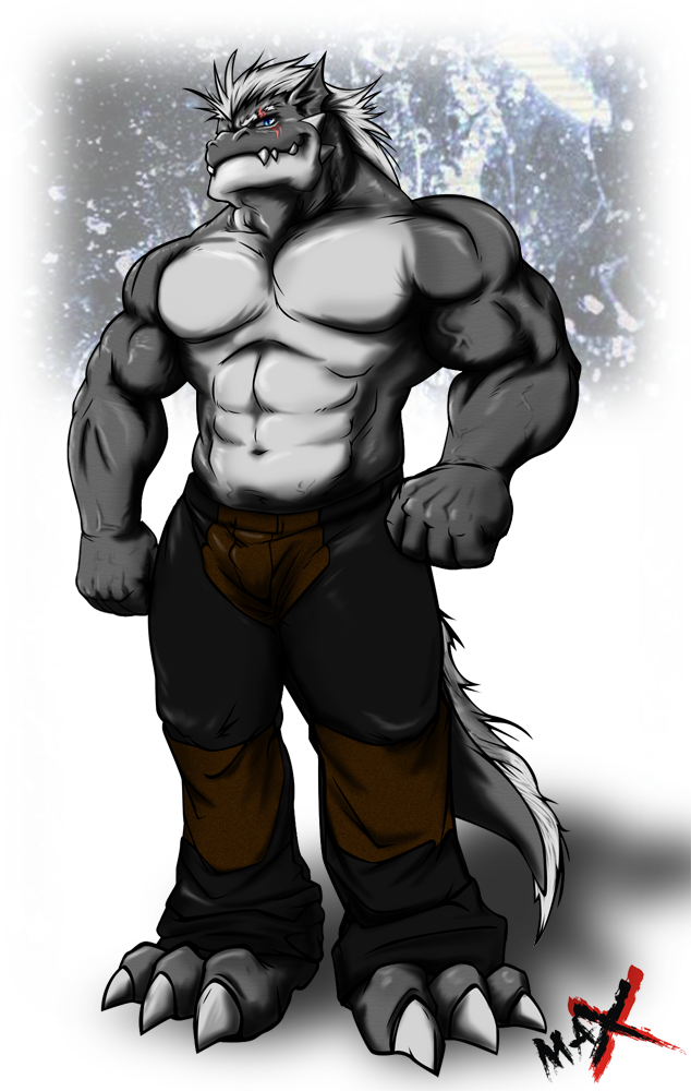 3_toes abs anthro biceps big_muscles blue_eyes bottomwear claws clothed clothing fangs feet fur hair looking_at_viewer male muscular muscular_anthro muscular_male pants paws pecs scar solo tail teeth toe_claws toes topless vein white_body white_fur white_hair timberwolfmax mythology dragon mythological_creature mythological_scalie scalie