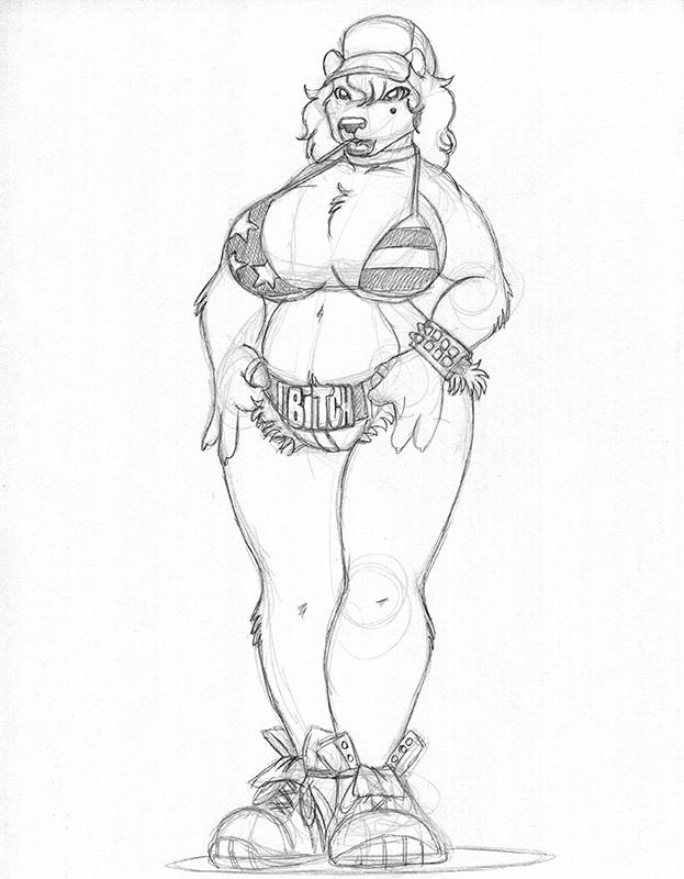 alternate_universe anthro big_breasts bikini bikini_top biped bottomwear bracelet breasts chest_tuft clothed clothing curvy_figure female footwear hat headgear headwear jewelry ring shoes shorts simple_background skimpy slightly_chubby solo spiked_bracelet spikes standing swimwear tight_clothing tuft two-piece_swimsuit voluptuous wolfkidd lizzie_yates bear mammal 2019 greyscale monochrome