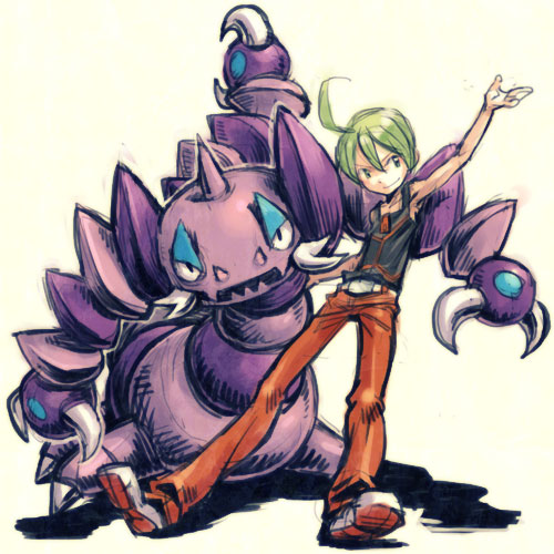 duo male simple_background white_background may_dog nintendo pokemon aaron_(pokemon) drapion generation_4_pokemon human mammal pokemon_(species) 1:1 low_res