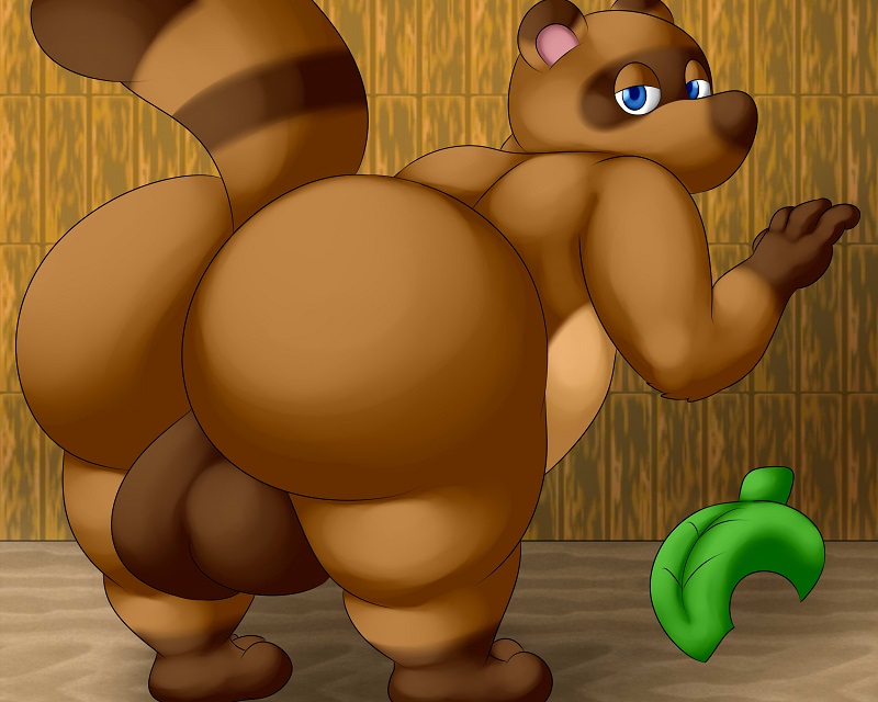 anthro backsack balls belly big_balls blue_eyes brown_body brown_fur butt butt_focus fur genitals humanoid_hands male solo thevillager animal_crossing nintendo tom_nook_(animal_crossing) canid canine mammal raccoon_dog tanuki 2019 5:4