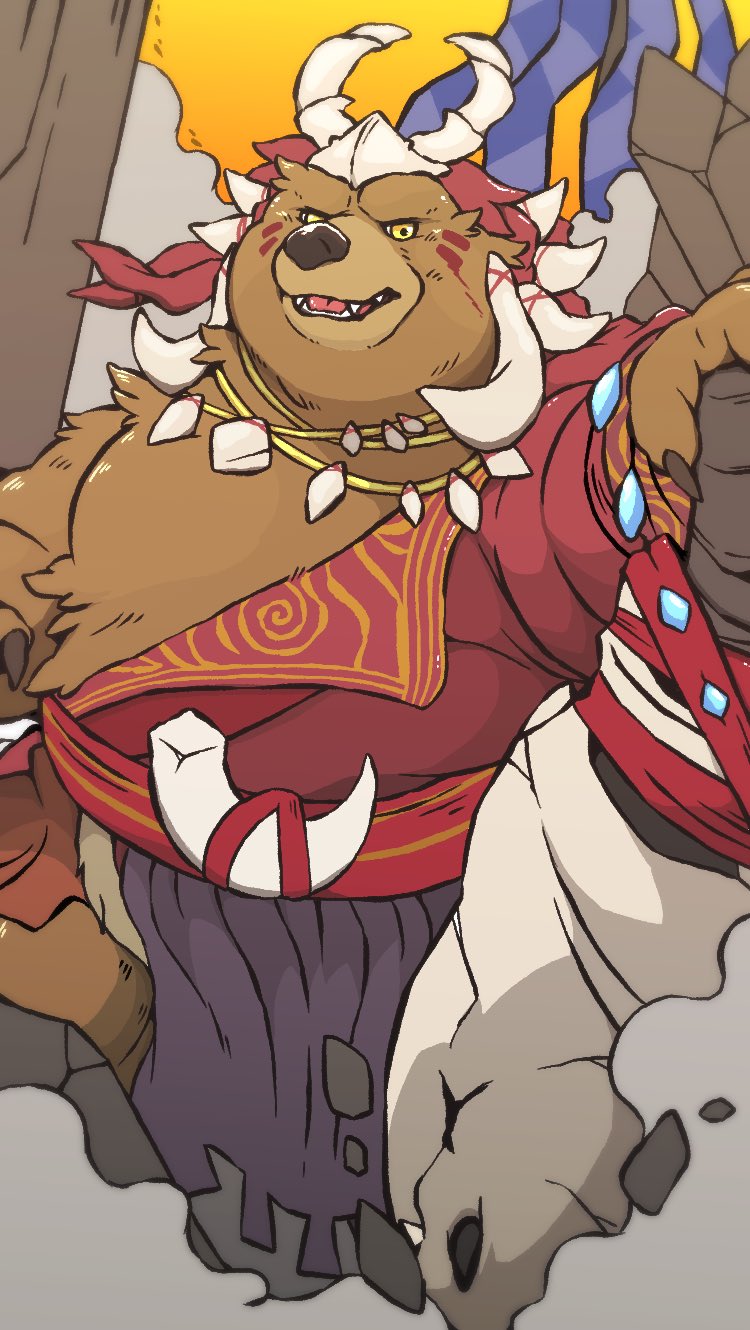 anthro brown_body brown_fur clothed clothing fur male overweight overweight_anthro overweight_male solo waniharu sdorica dagger_(sdorica_sunset) bear mammal 2018 hi_res