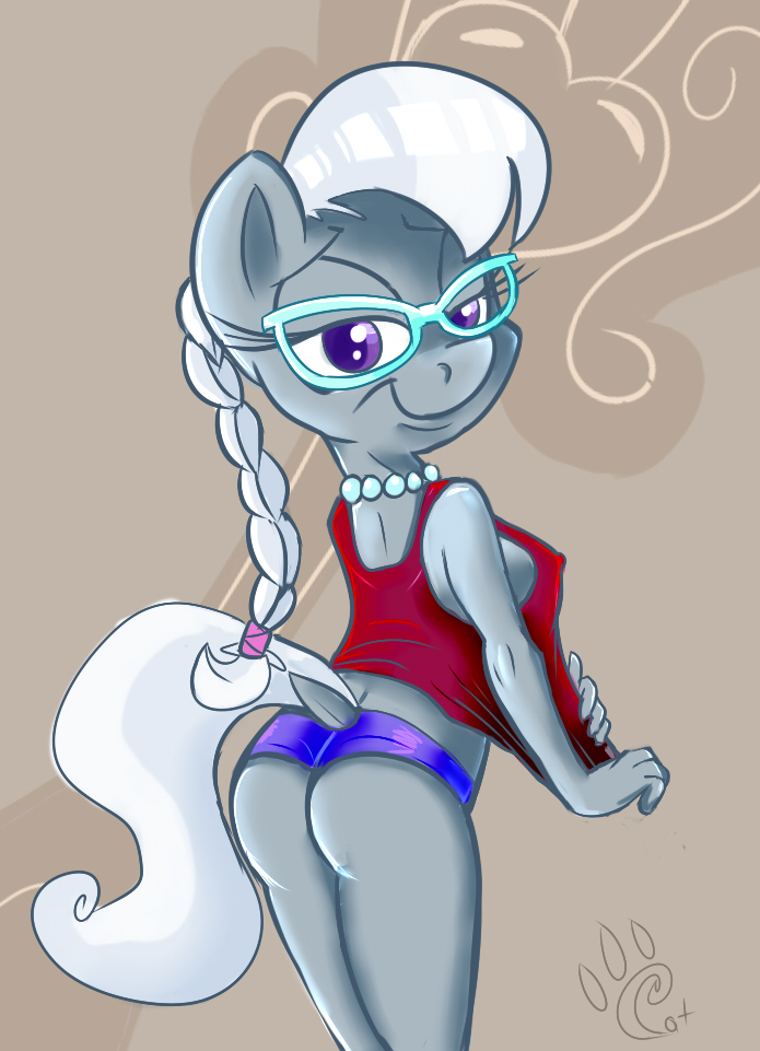 anthro butt eyewear female glasses jewelry necklace solo catlion3 friendship_is_magic hasbro my_little_pony silver_spoon_(mlp) equid equine horse mammal