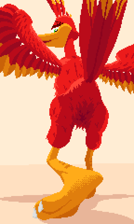 3_toes avian_butt bedroom_eyes feathers feet female feral green_eyes looking_back narrowed_eyes rear_view red_body red_feathers seductive solo standing talons toes loose_noose banjo-kazooie rareware kazooie avian breegull 3:5 digital_media_(artwork) pixel_(artwork)