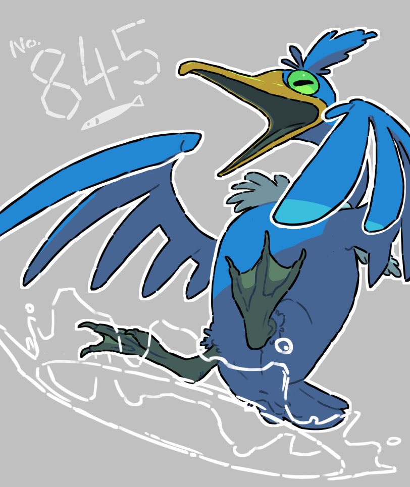 ambiguous_gender avian_butt beak blue_body blue_feathers feathered_wings feathers feet feral green_eyes grey_background grey_body grey_feathers long_neck membrane_(anatomy) open_beak open_mouth simple_background solo spread_legs spread_wings spreading tail tail_feathers toes water webbed_feet wings yellow_beak gyu_hydrogen nintendo pokemon avian bird cramorant generation_8_pokemon mammal pokemon_(species) 2021