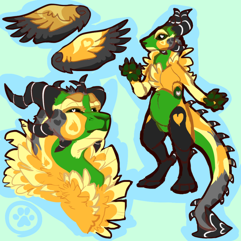 ambiguous_gender anthro feathered_wings feathers fur green_body green_fur grey_body grey_feathers grey_fur looking_at_viewer orange_body orange_feathers orange_fur season solo tail wings yellow_body yellow_feathers yellow_fur frillious mythology demon dragon mythological_creature mythological_scalie scalie 1:1 digital_drawing_(artwork) digital_media_(artwork) model_sheet