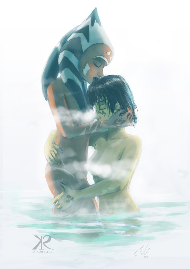 convenient_censorship duo eyes_closed female female/female hand_on_hip hand_on_leg hand_on_thigh hug humanoid_on_humanoid legs_in_water lekku_(anatomy) markings not_furry nude partially_submerged steam_censorship submerged_legs water raikoh-illust star_wars ahsoka_tano barriss_offee alien alien_humanoid humanoid mirialan togruta signature