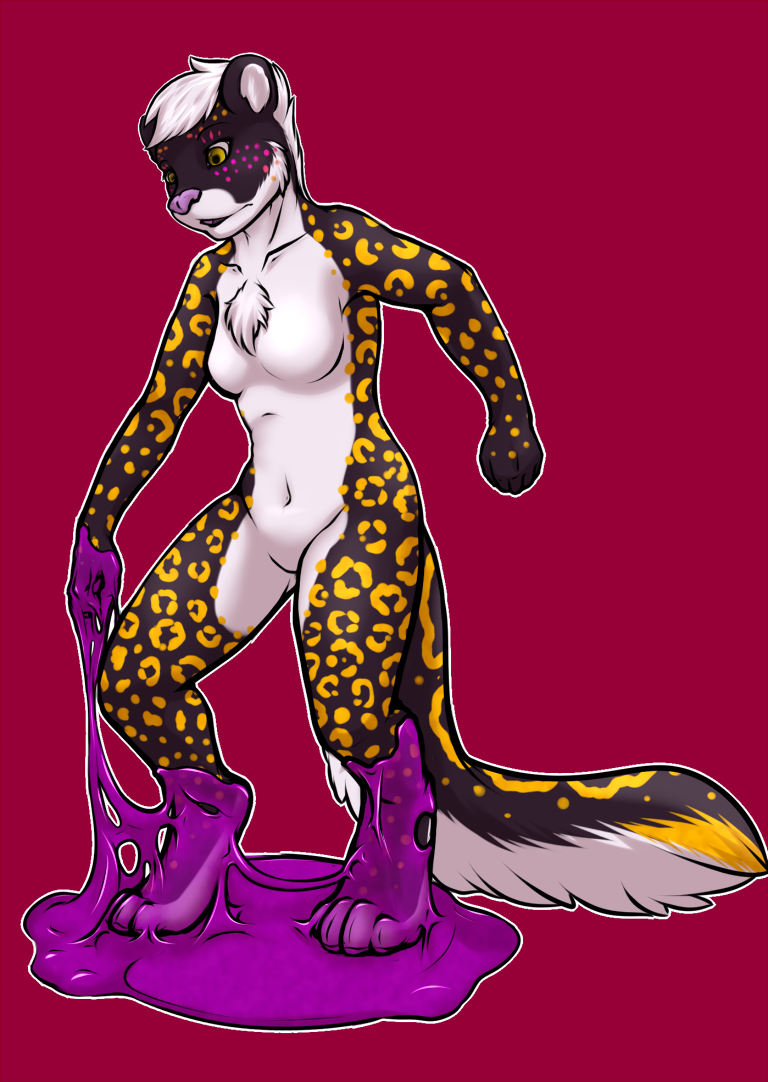 anthro bioluminescence biped female glowing latex nude purple_slime slime solo standing transformation ivory-raven ikani felid mammal pantherine snow_leopard