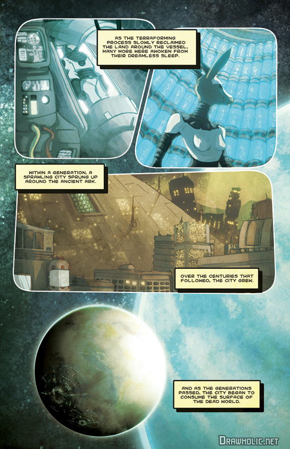 anthro city female graphic_novel planet science_fiction skyline space text drawholic the_sprawl mammal fiction comic english_text