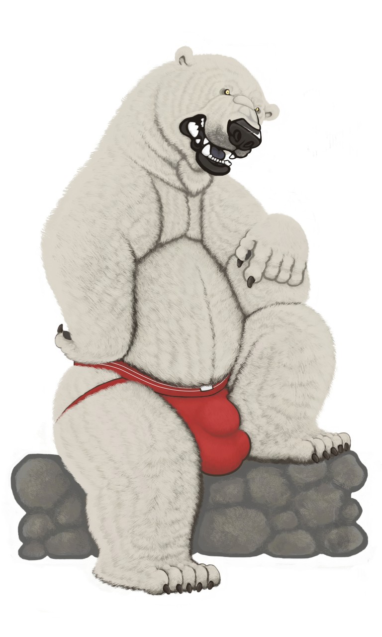 anthro balls_outline black_nose bulge clothing detailed_bulge fur genital_outline humanoid_hands jockstrap male penis_outline simple_background slightly_chubby solo underwear white_background white_body white_fur dakota-bear bear mammal polar_bear ursine 2017 3:5 archived_source hi_res