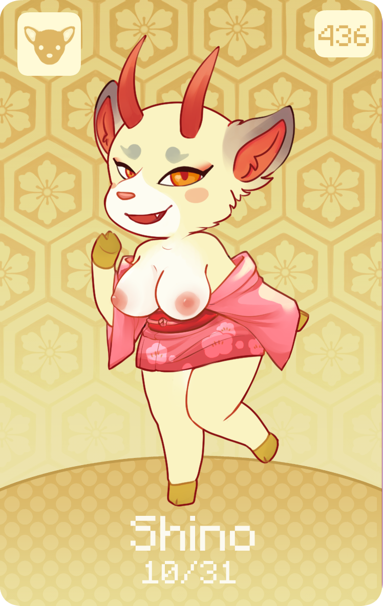 anthro areola breasts clothed clothing dress female looking_at_viewer nipples open_mouth open_smile partially_clothed raised_leg smile smiling_at_viewer solo undressing zavrix amiibo animal_crossing nintendo shino_(animal_crossing) deer mammal 2023 dated