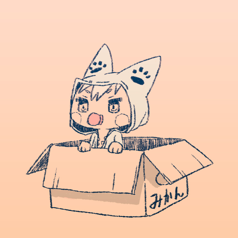 anthro box clothing container hair hoodie in_box in_container kemono solo topwear white_hair razy if_it_fits_i_sits_(meme) domestic_cat felid feline felis mammal 1:1 meme