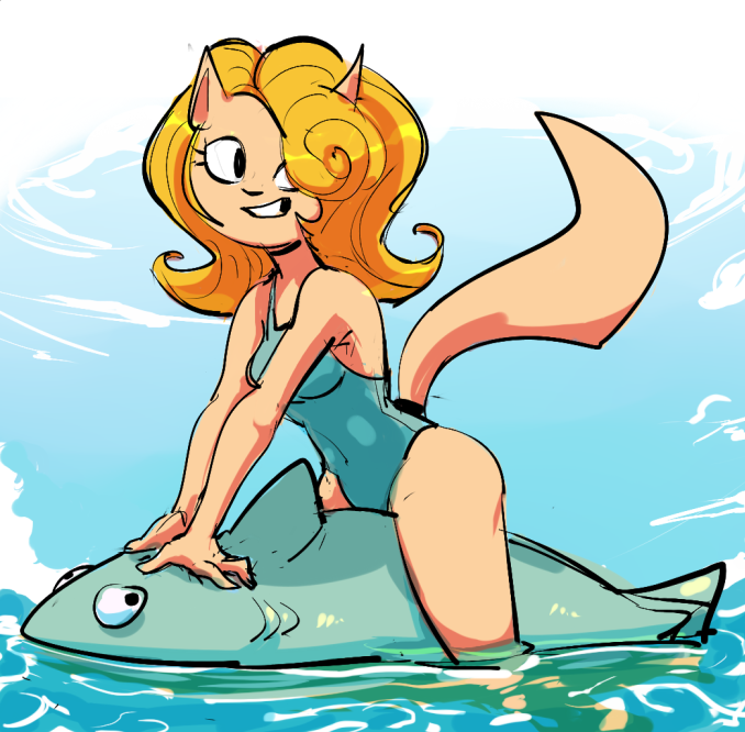 animal_pool_toy anthro arm_support big_breasts big_eyes biped black_nose blonde_hair blue_clothing blue_sky blue_swimwear breasts clothed clothed_anthro clothed_female clothing cloud curled_hair day extended_arms eyelashes female female_anthro fingers fur glistening glistening_hair hair leaning leaning_forward long_hair looking_at_viewer no_irises on_pool_toy one-piece_swimsuit outside partially_submerged pink_inner_ear pointy_ears prick_ears pupils shadow sitting sky small_nose smile smiling_at_viewer solo swimwear tail tan_body tan_fur teeth thick_thighs three-quarter_view water white_clouds wide_hips dbaru missy_(triatelx) domestic_cat felid feline felis mammal 2019 digital_drawing_(artwork) digital_media_(artwork)