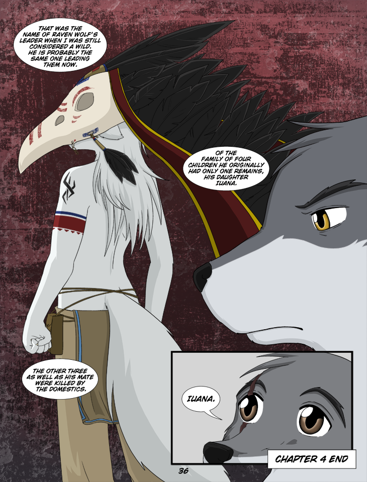 amber_eyes anthro brown_eyes dialogue duo fur grey_body grey_fur male mask scar skull_mask tattoo text white_body white_fur kurapika raven_wolf shiya_(raven_wolf) teddy_conner canid canine canis mammal wolf comic english_text