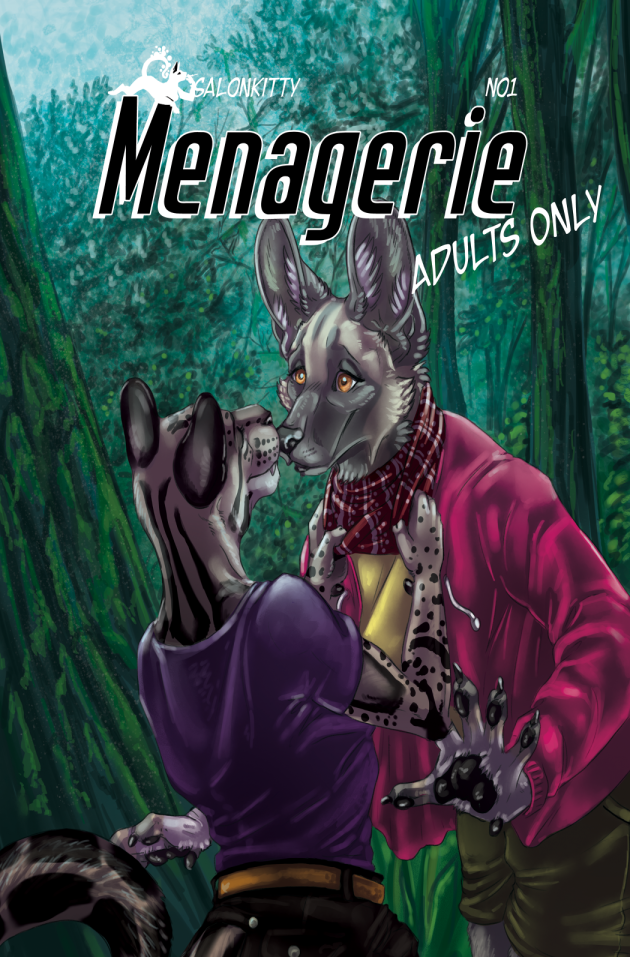 anthro duo female forest plant tree redcoatcat salonkitty menagerie_issue_01 kya sanda african_wild_dog canid canine clouded_leopard felid mammal pantherine comic