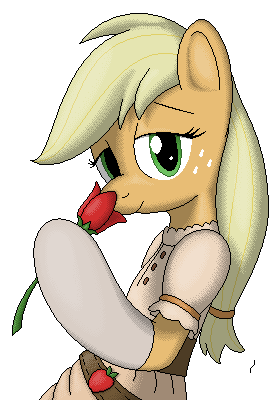 blonde_hair clothing dress female flower hair plant solo tg-0 friendship_is_magic hasbro my_little_pony applejack_(mlp) earth_pony equid equine horse mammal pony digital_media_(artwork) low_res pixel_(artwork)