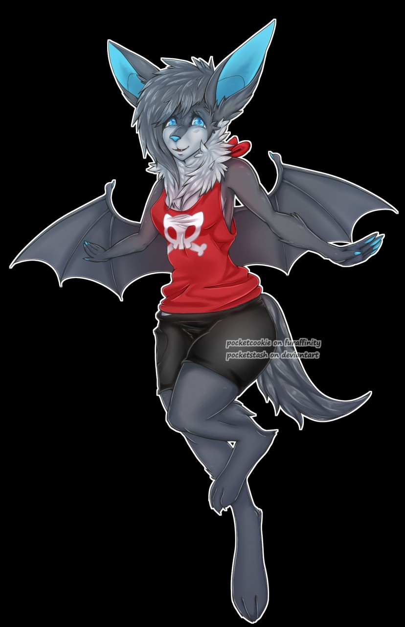 anthro clothed clothing female hair looking_at_viewer membrane_(anatomy) membranous_wings smile solo wide_hips wings pocketcookie bat mammal hi_res