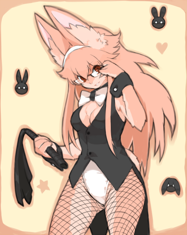 anthro breasts bunny_costume cat_o'_nine_tails clothing costume eyewear female fishnet_clothing fur glasses hair inner_ear_fluff inviting long_hair looking_at_viewer magician ribbons solo tuft whip wkar playboy lagomorph leporid mammal rabbit