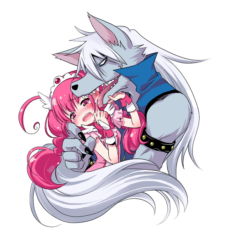 anthro blue_eyes blush crown cuff_(restraint) duo female female_on_anthro hair headgear human_on_anthro interspecies licking long_hair male male_on_human pigtails pink_eyes pink_hair restraints sharp_teeth simple_background tail teeth tiara tongue tongue_out white_background white_hair wrist_cuffs young igaiga mythology pretty_cure smile_pretty_cure cure_happy hoshizora_miyuki wolfrun canid canine canis human mammal mythological_canine mythological_creature werecanid werecanine werecreature werewolf wolf